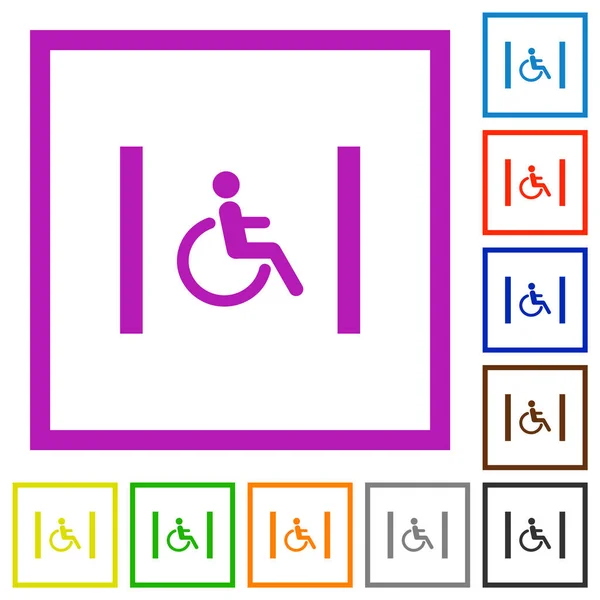 Discapacitados Estacionamiento Iconos Color Plano Marcos Cuadrados Sobre Fondo Blanco — Archivo Imágenes Vectoriales