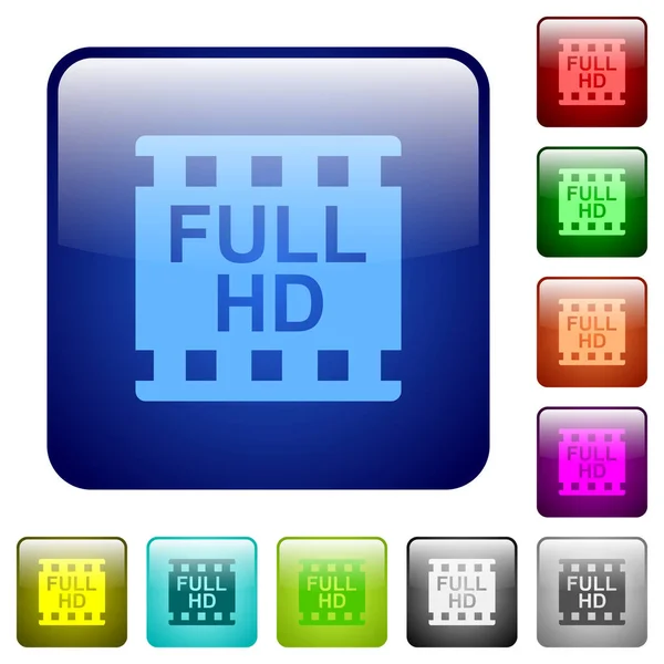 Full Iconos Formato Película Color Cuadrado Redondeado Brillante Conjunto Botones — Archivo Imágenes Vectoriales