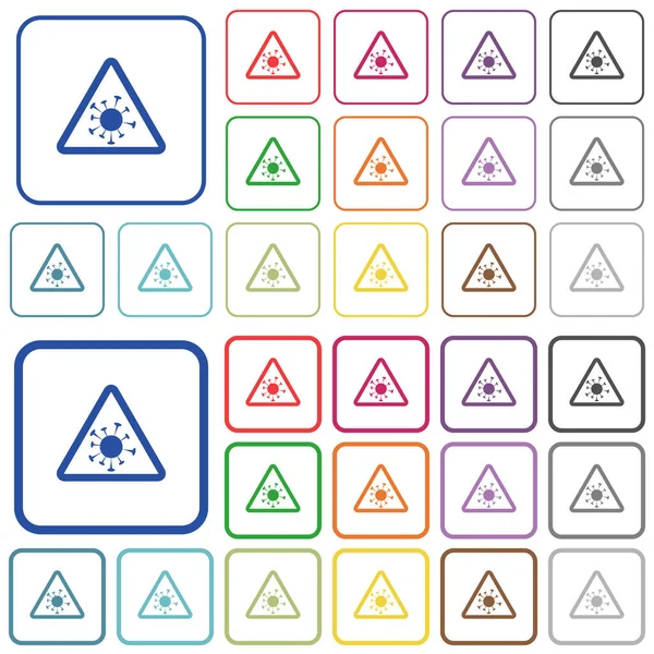 Covid Waarschuwing Kleur Platte Pictogrammen Afgeronde Vierkante Frames Inclusief Dunne — Stockvector