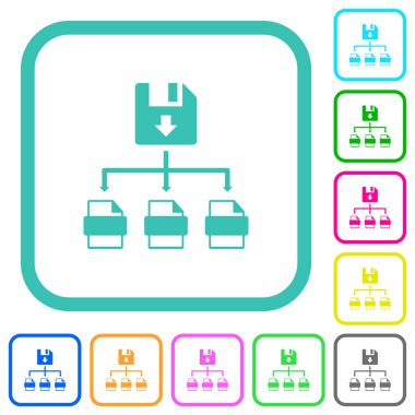 Dosyayı beyaz arkaplan üzerinde eğimli sınırlarda çoklu renkli düz simgeler olarak kaydet