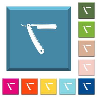 Kenarlı kare düğmelerde çeşitli moda renklerde düz jilet beyaz simgeler