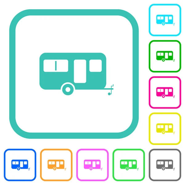 Caravana Remolque Vívidos Iconos Planos Color Bordes Curvos Sobre Fondo — Vector de stock