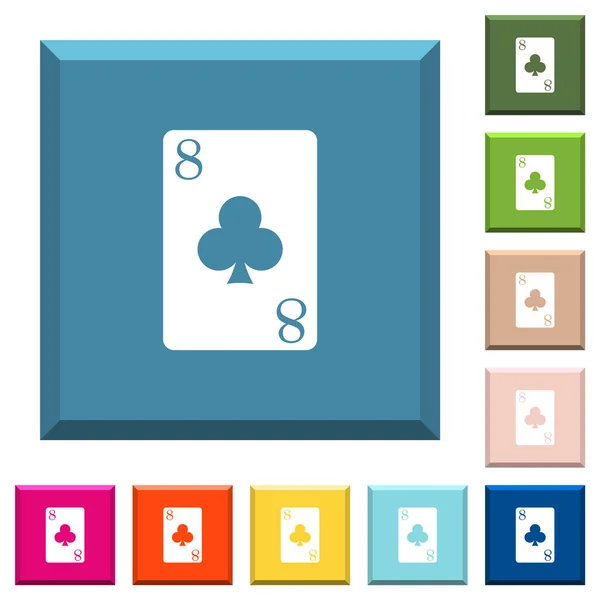 Osm Klubů Karty Bílé Ikony Hrany Čtvercových Tlačítek Různých Módních — Stockový vektor