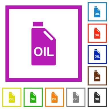 Beyaz arkaplanda kare çerçeveli yağ tenekesi düz renk simgeleri