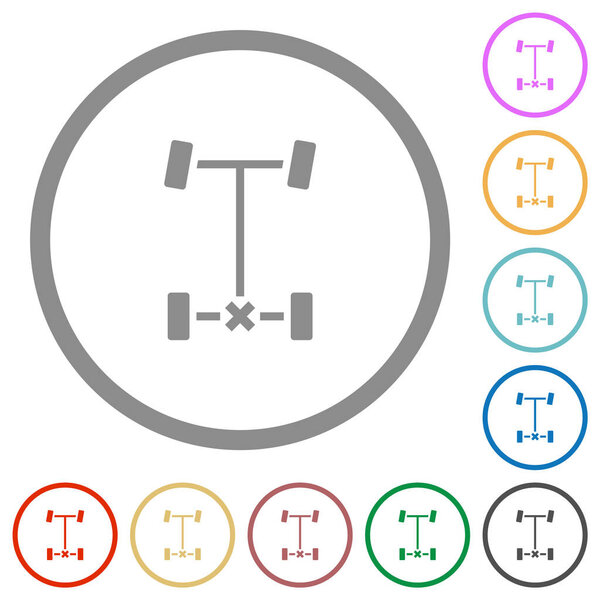 Rear differential lock flat color icons in round outlines on white background