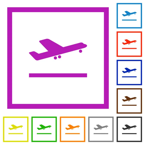 Flugzeuge Starten Flache Farbsymbole Quadratischen Rahmen Auf Weißem Hintergrund — Stockvektor