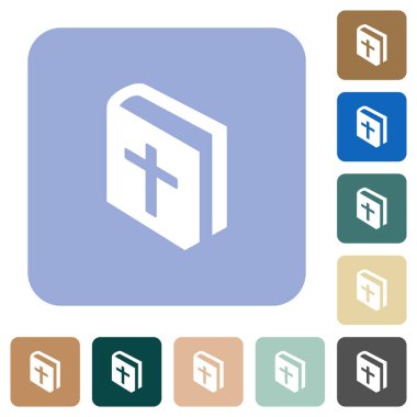 Kutsal İncil beyaz düz simgeler renkli yuvarlak kare arkaplanlar