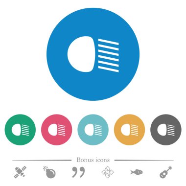 Sönük ışıklar, düz beyaz simgeler, yuvarlak renkli arkaplanlar. 6 bonus simgesi dahil.