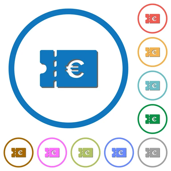 Euro Discount Coup Flat Color Vector Icons Shadows Lines White — стоковий вектор