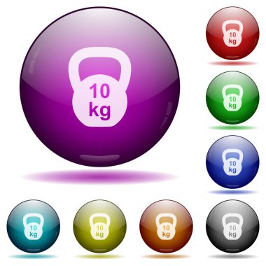 Kettlebel gölgeli renkli cam küre düğmeleriyle 10 Kg simgesi