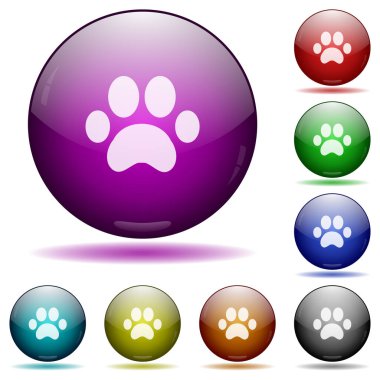 Pençe izleri gölgeli renkli cam küre düğmelerinde simgeler