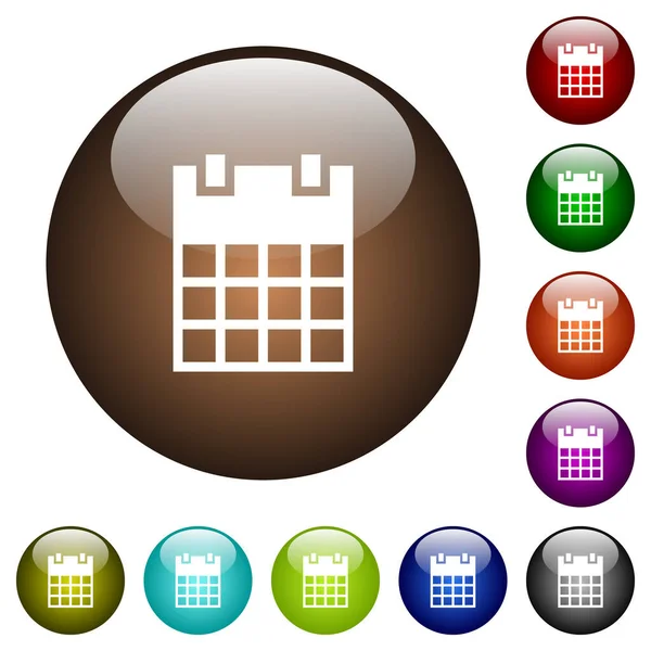 Iconos Blancos Calendario Único Botones Vidrio Redondos Múltiples Colores — Archivo Imágenes Vectoriales