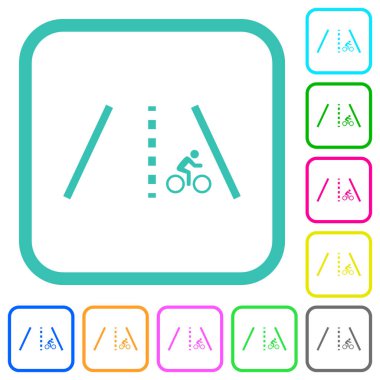 Beyaz arkaplan üzerinde eğri kenarlıklarda bisiklet yolu canlı düz simgeler