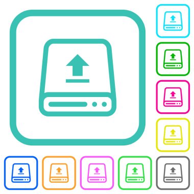 Beyaz arkaplandaki eğri kenarlıktaki canlı renkli düz simgelerden yükle