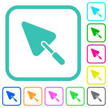 Beyaz arkaplan üzerinde eğri kenarlıklarda Trowel canlı renkli düz simgeler