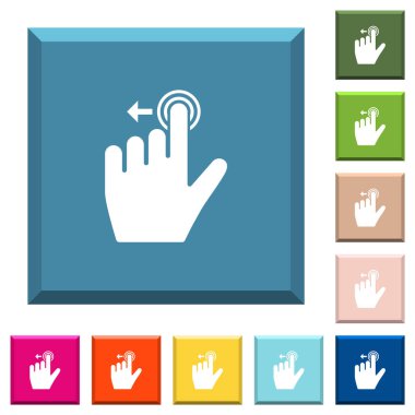 Kenarlı kare düğmelerde çeşitli moda renklerde sol el işareti beyaz simgeleri