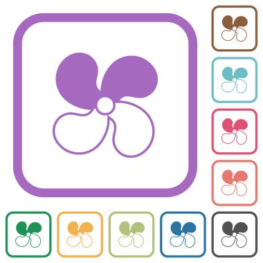 Araba fan seviyesi 2 basit simge beyaz arkaplan üzerinde renkli yuvarlak kare çerçeveler