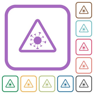 Beyaz arkaplanda renkli yuvarlak kare çerçeveli basit simgeler