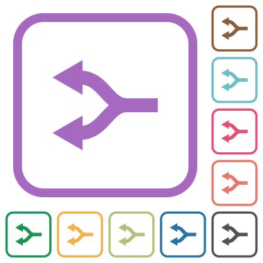 Okları beyaz arkaplanda renkli yuvarlak kare çerçevelerle basit simgelerle böl