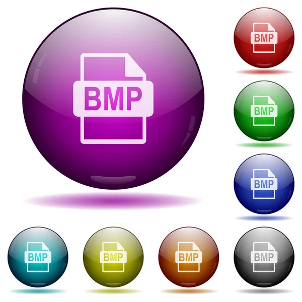 Bmpファイル形式のアイコンの色ガラス球ボタンの影 — ストックベクタ