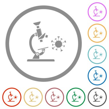 Mikroskop ve virüs düz renk simgeleri beyaz arkaplanda yuvarlak çizgiler halinde