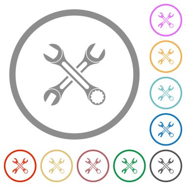 Beyaz arkaplanda yuvarlak hatlı iki anahtar düz renk simgesi