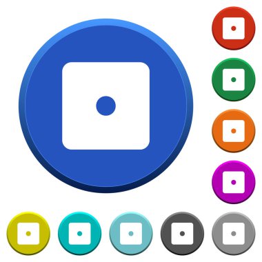 Düz yüzeyli ve düz beyaz simgeli bir yuvarlak renkli eğimli düğmeyi kes