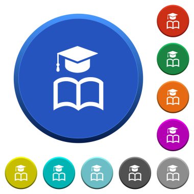 Düz yüzeyli ve düz beyaz simgeli yuvarlak renkli düğmeli mezuniyet başlığı