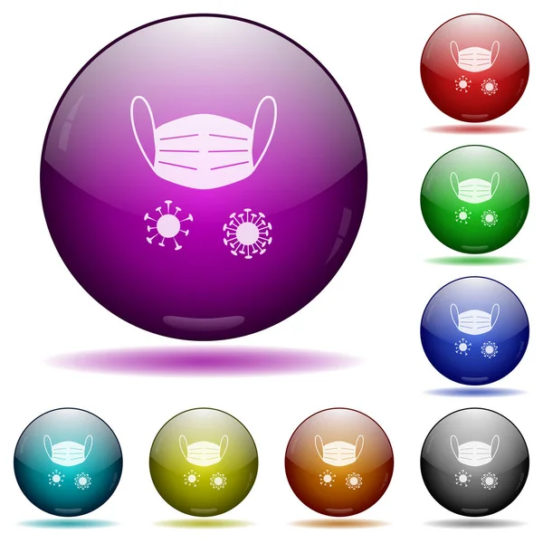 Medical Mask Corona Viruses Icons Color Glass Sphere Buttons Shadows — Stock Vector