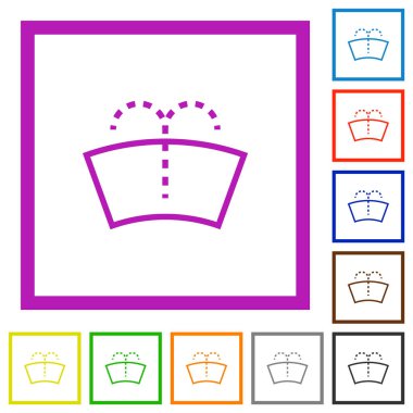 Ön cam yıkama düz renk simgeleri kare çerçeveler beyaz arkaplan üzerinde