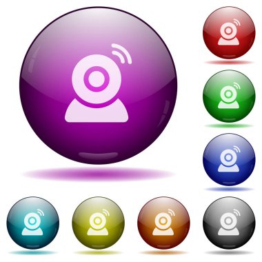 Gölgeli renkli cam küre düğmelerinde kablosuz kamera simgeleri
