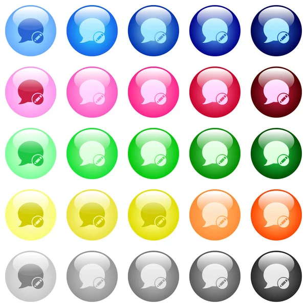 Умеренные Иконки Комментариев Блога Наборе Цветных Глянцевых Сферических Кнопок — стоковый вектор