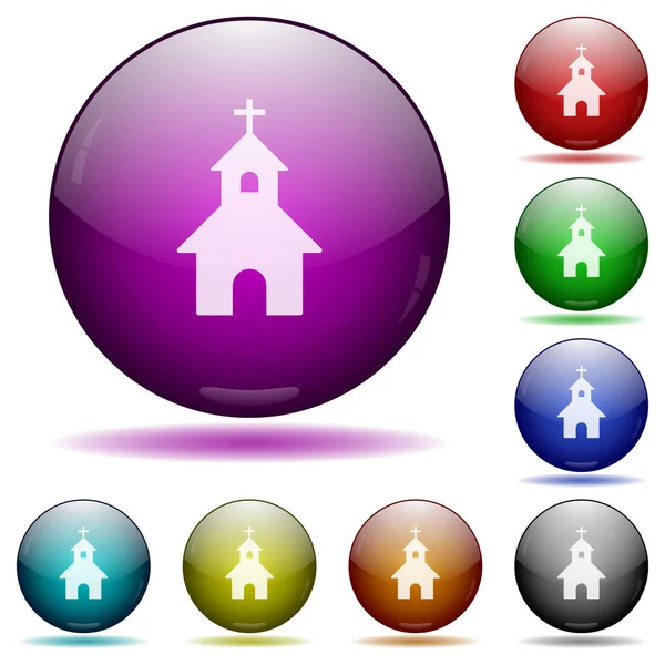 Curch Icons Color Glass Sphere Buttons Shadows — Stock Vector