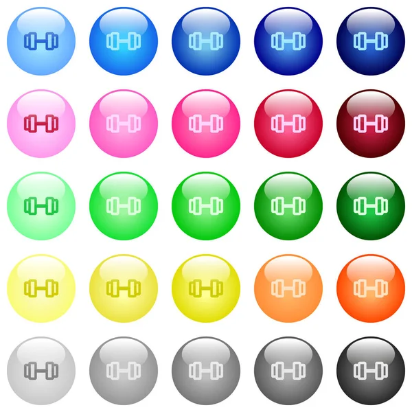 25色の光沢のある球面ボタンのセットのバーベルアイコン — ストックベクタ