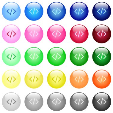 25 parlak küresel düğme kümesinde betik kod simgeleri