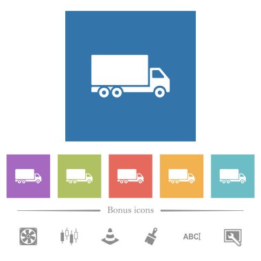 Yük vagonunun düz beyaz simgeleri kare arkaplanlarda. 6 bonus simgesi dahil.