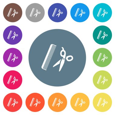 Tarama ve makas düz beyaz simgeler yuvarlak renkli arka planda. 17 arkaplan renk varyasyonu dahil.