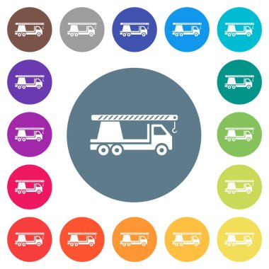 Turna kamyonu düz beyaz simgeler, yuvarlak renkli arka planlar. 17 arkaplan renk varyasyonu dahil.