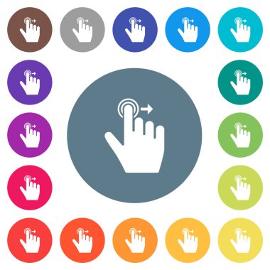 Sağ el, düz beyaz jest simgeleri yuvarlak renkli arkaplanlar üzerinde kayar. 17 arkaplan renk varyasyonu dahil.