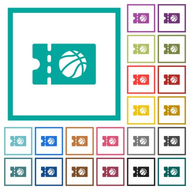 Beyaz arkaplanda çeyrek çerçeveli düz renk simgeleri olan basketbol indirimi kuponu