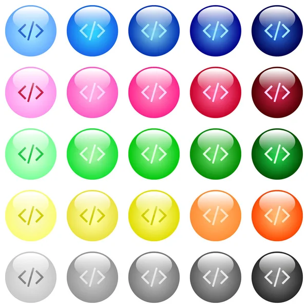 Iconos Código Script Conjunto Botones Esféricos Brillantes Color — Vector de stock