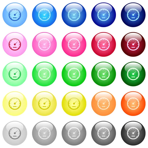 Iconos Velocímetro Conjunto Botones Esféricos Brillantes Color — Archivo Imágenes Vectoriales