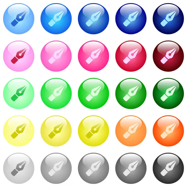 Vector Pen Icons Set Color Glossy Spherical Buttons — Stock Vector