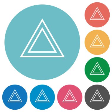 Yuvarlak renk arkaplanlarında trafik üçgeni düz beyaz simgeleri