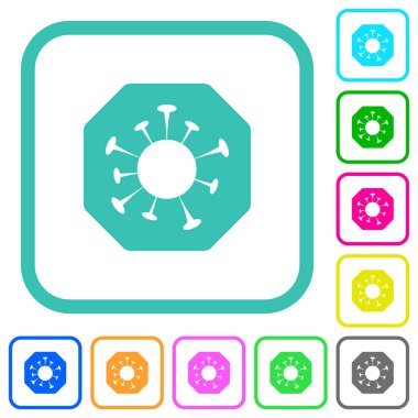 Beyaz arkaplan üzerindeki eğri kenarlıklardaki renkli düz simgeleri durdur