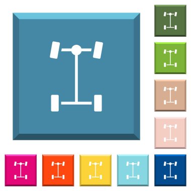 Kenarlı kare düğmelerde çeşitli moda renklerde ön diferansiyel beyaz simgeler