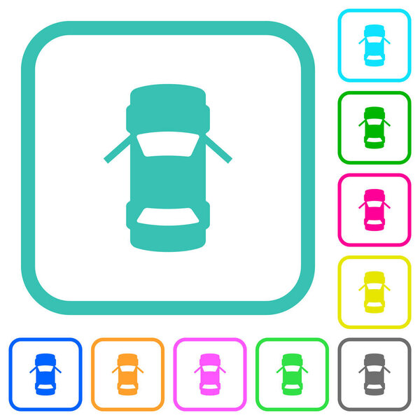 Индикатор приборной панели открытого автомобиля яркие цветные плоские иконки в изогнутых границах на белом фоне