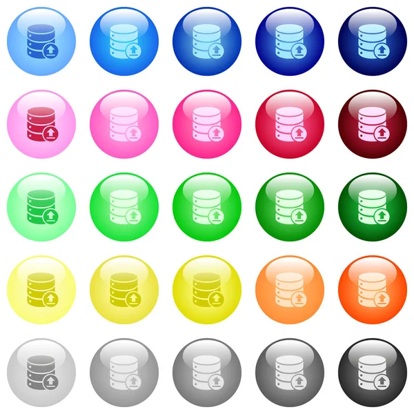 25色の光沢のある球面ボタンのセットにデータベースアイコンを復元する — ストックベクタ