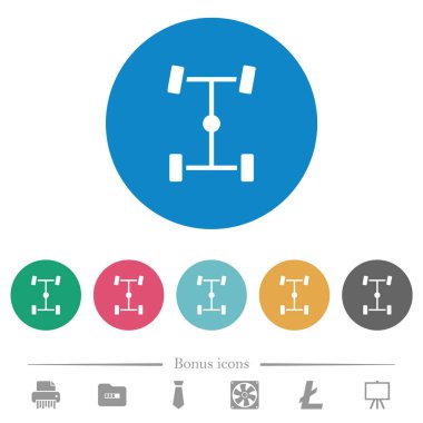 Yuvarlak renkli arka planda merkezi diferansiyel düz beyaz simgeler. 6 bonus simgesi dahil.