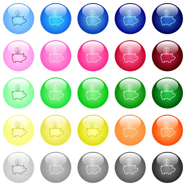 Dólar Alcancía Iconos Conjunto Botones Esféricos Brillantes Color — Archivo Imágenes Vectoriales